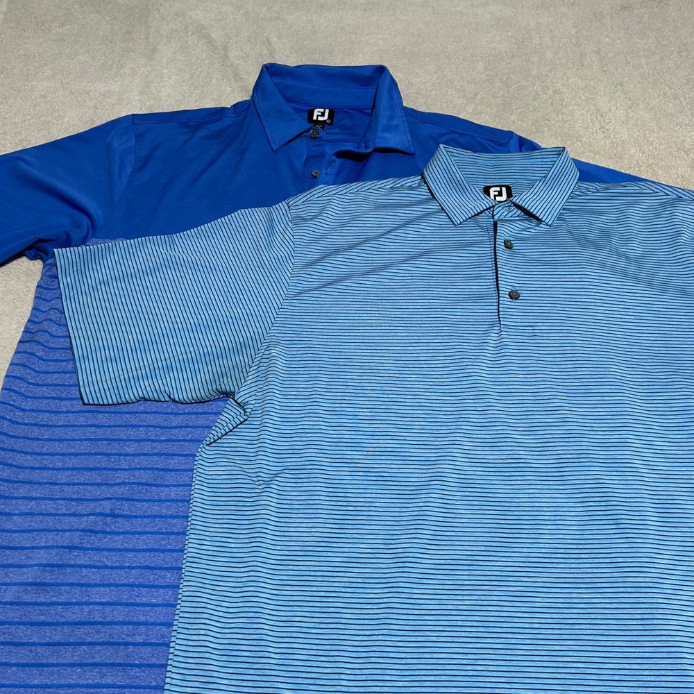 FootJoy Golf Polo Mens 2XL XL Blue Striped Performance Short Sleeve Lot of 2